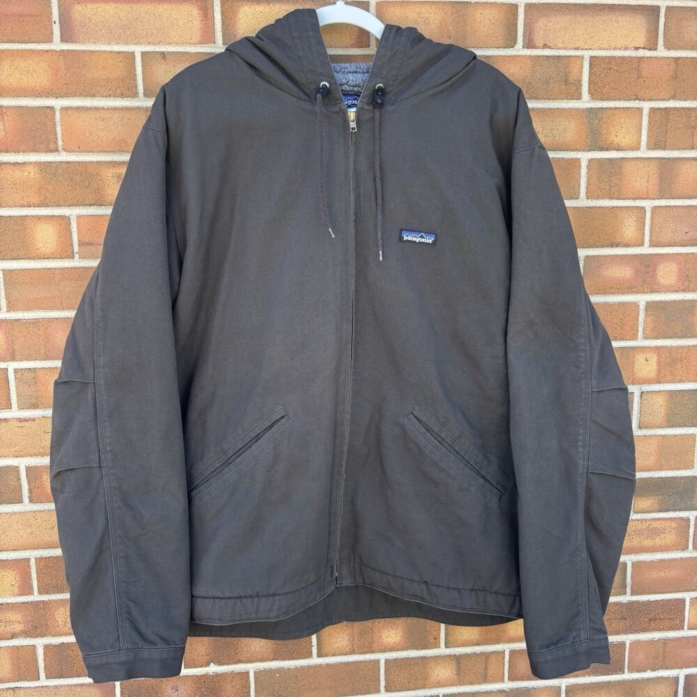 Vtg Patagonia Lined Canvas Hoody Mens XL Brown Sherpa Lined Full Zip Workwear